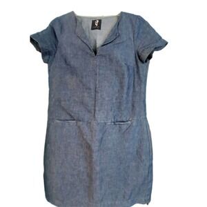 Ottod Ame Womens Linen Cotton Denim Blue Shift Dress Size 6 Italy